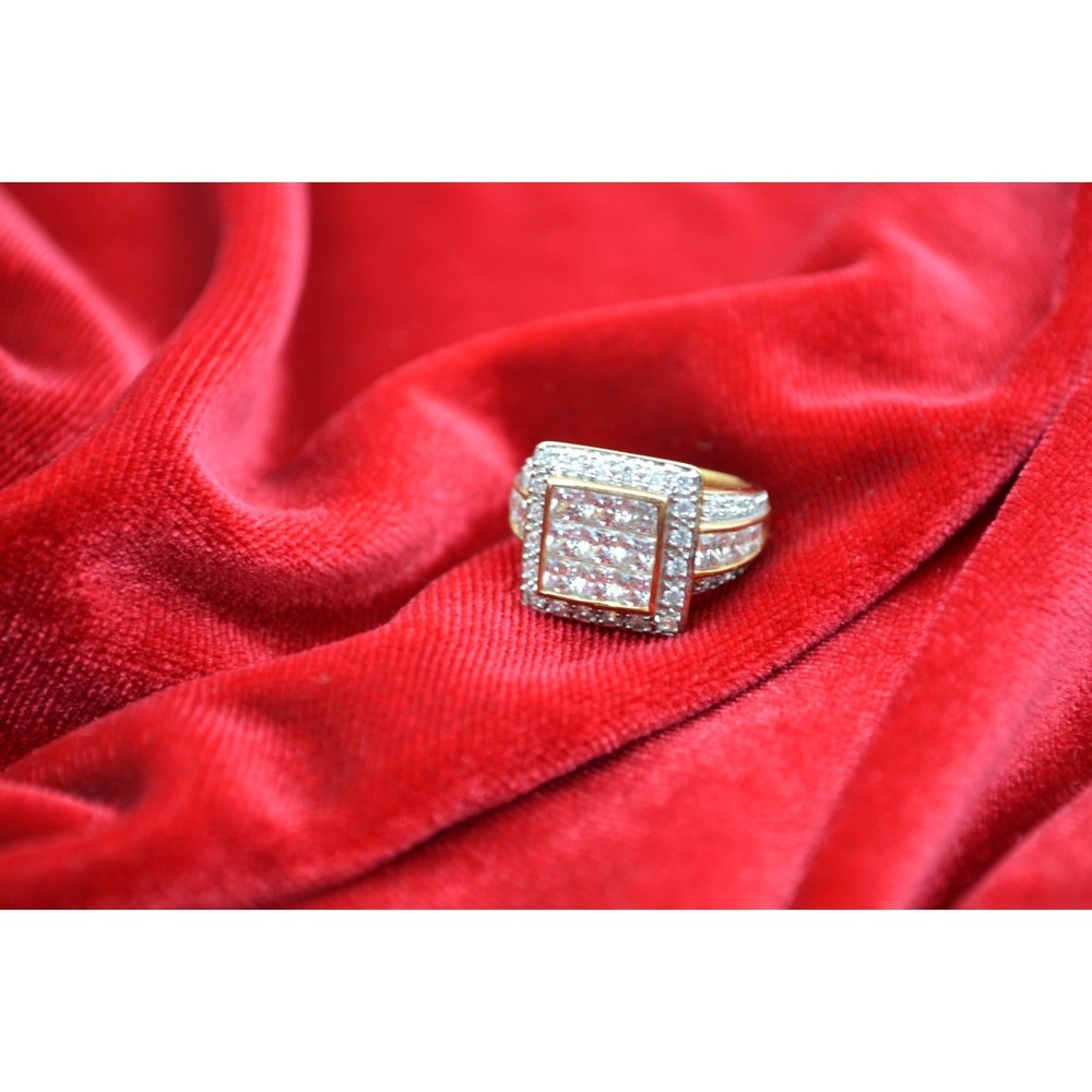 Vintage 925 Sterling Silver Cubic Zirconia CZ Square Cluster Ring Gold Tone Sz 6